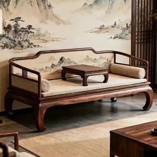 新中式北美黑胡桃木罗汉床宋式美学极简贵妃榻客厅实木禅意懒人椅