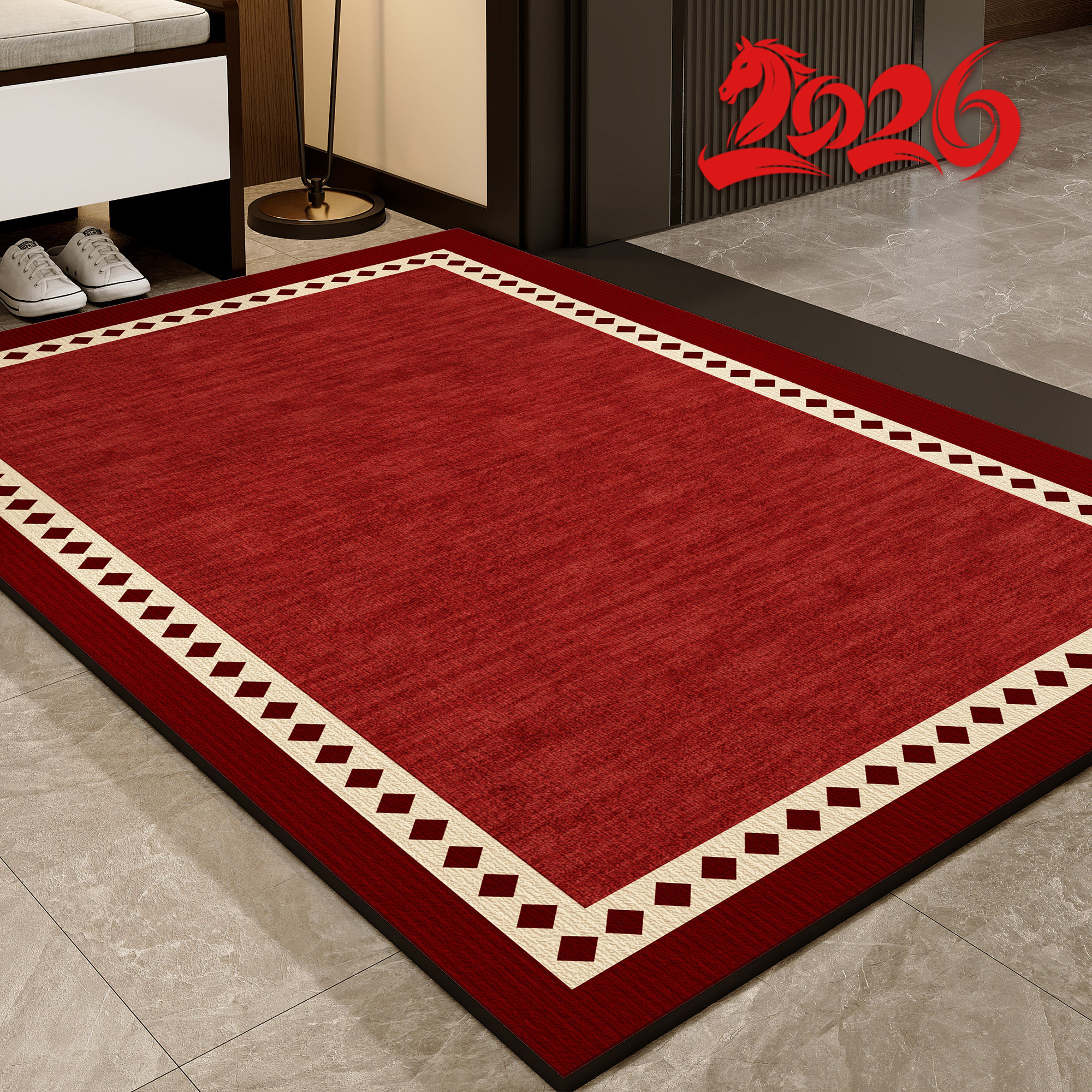 马年地垫入户门垫红色入户门口耐脏免洗可擦专用地垫新中式可裁剪,居家布艺,入户地垫,淘宝优惠券,粉丝福利购,淘宝优惠卷