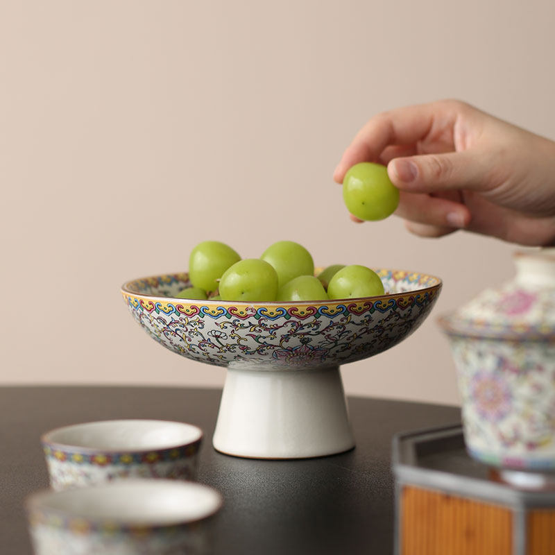 蕴华堂汝窑高脚果盘中式茶点盘点心盘复古坚果零食托盘家用水果盘,餐饮具,果盆/果盘/果篮,淘宝优惠券,粉丝福利购,淘宝优惠卷