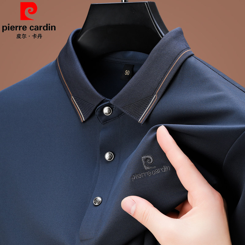皮尔卡丹短袖t恤男士高级感刺绣夏季桑蚕丝薄款翻领爸爸装polo衫