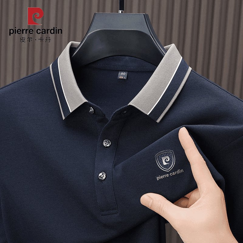 皮尔卡丹男士长袖POLO衫春秋季商务翻领中年轻奢高档打底衫棉T恤
