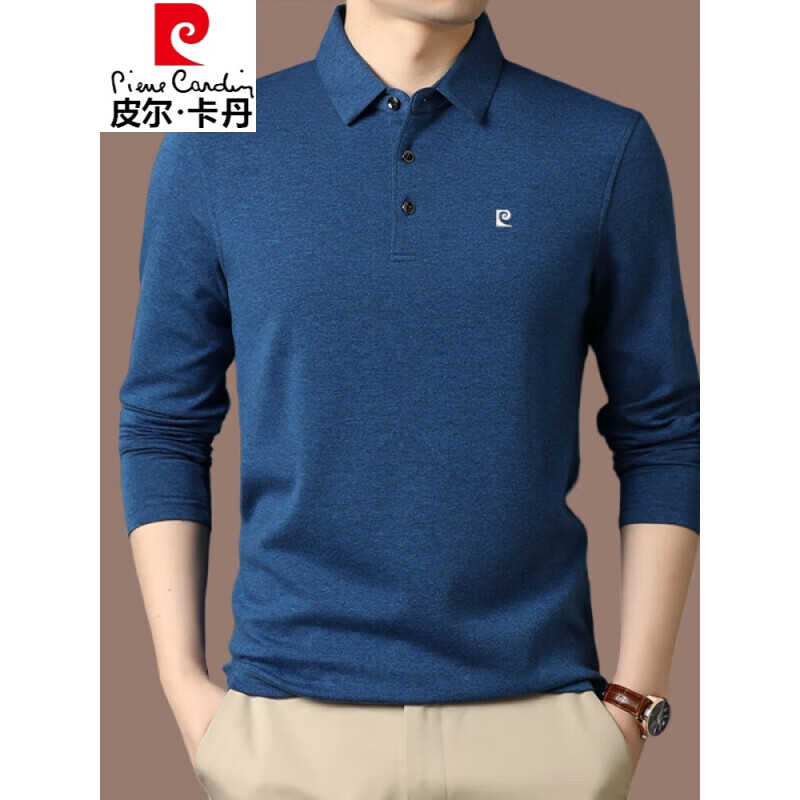 皮尔卡丹高档男士纯棉长袖T恤
