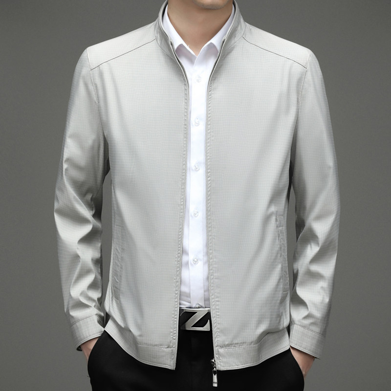 皮尔卡丹春秋季立领夹克男士高档休闲宽松中老年爸爸装商务外套男