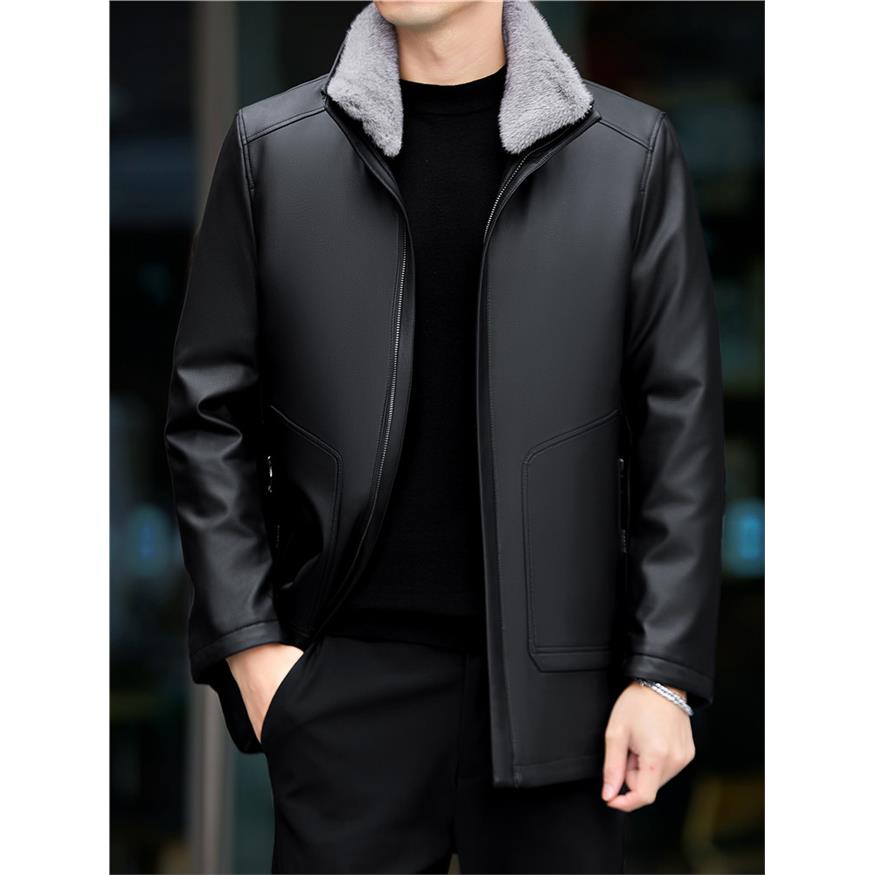 冬季海宁真皮羽绒服皮衣男中