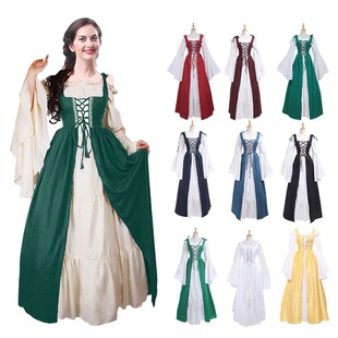 waist tied medieval Renaissance dress Square retro collar