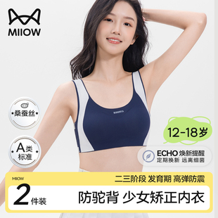猫人发育期少女内衣7A抑菌桑蚕丝运动防震防驼背高弹透气矫正文胸