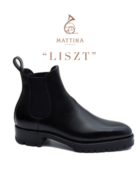 Mattina Liszt时装头层牛皮固特异手工Vibram厚胶底黑色切尔西靴