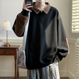 港风2025冬季加绒加厚华夫格方领拼接卫衣WX921P60.有薄款，男装卫衣，电商A018