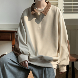 港风 秋装新款华夫格方领拼接大码卫衣WX920P55控78,男装卫衣,电商A018