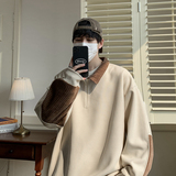 港风2025冬季加绒加厚华夫格方领拼接卫衣WX921P60.有薄款，男装卫衣，电商A018