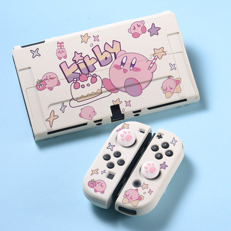 任天堂switch保护壳oled硬底座壳一体硅胶手柄软壳星之卡比ns续航版保护套nintendo可插底座分离式便携收纳包