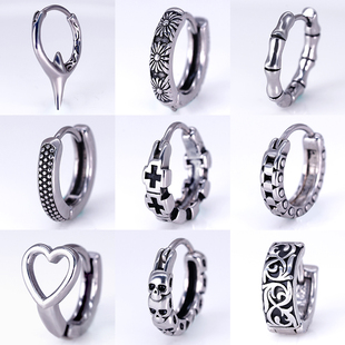 痞帅复古圈圈睡觉免摘女亚比耳扣 钛钢潮男个性 rock boil耳环新款