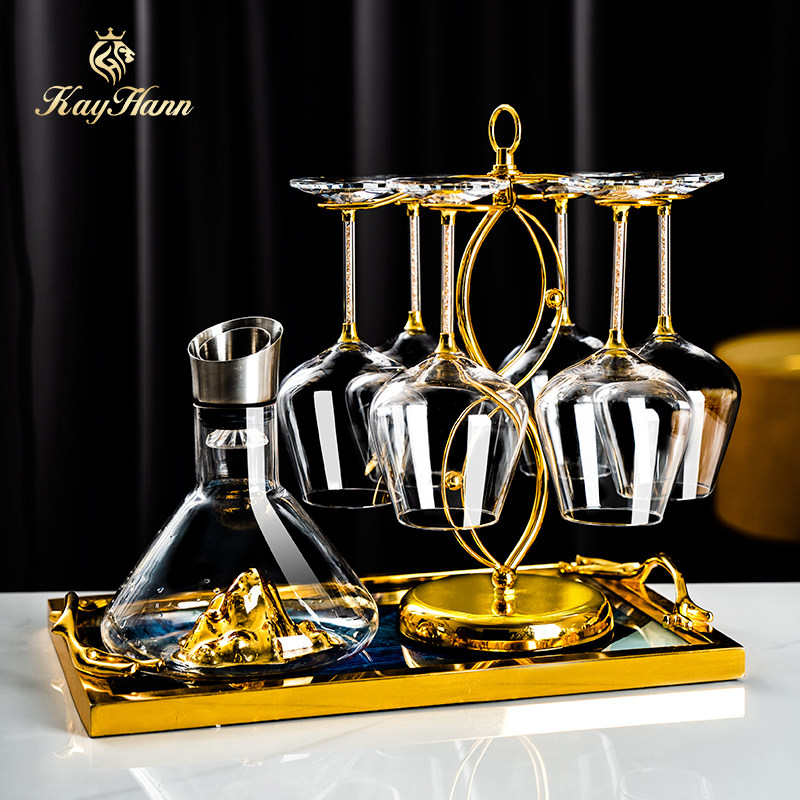 金色轻奢勃艮第醒酒器套装高档水晶红酒杯葡萄分酒器杯架一体家用