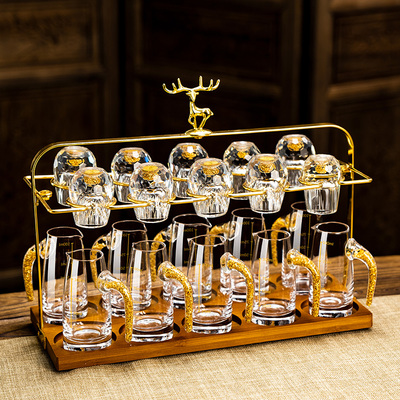 轻奢高档钻石金箔白酒杯分酒器套装家用多切面水晶玻璃一口小酒盅