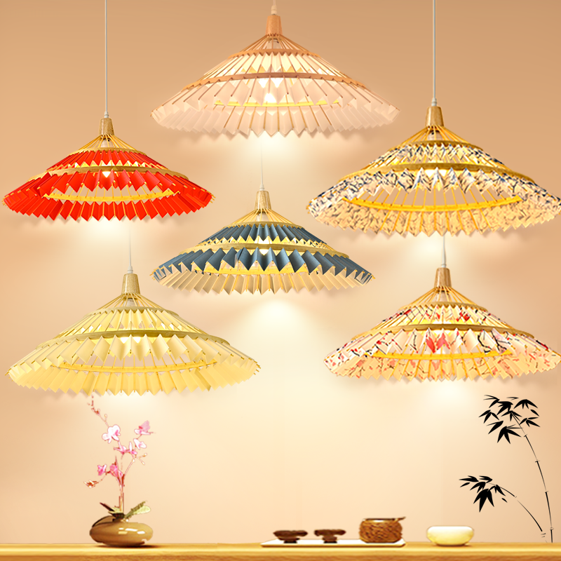竹编手工灯罩伞灯餐厅中式禅意灯具茶室饭店民宿火锅店竹吊灯包邮
