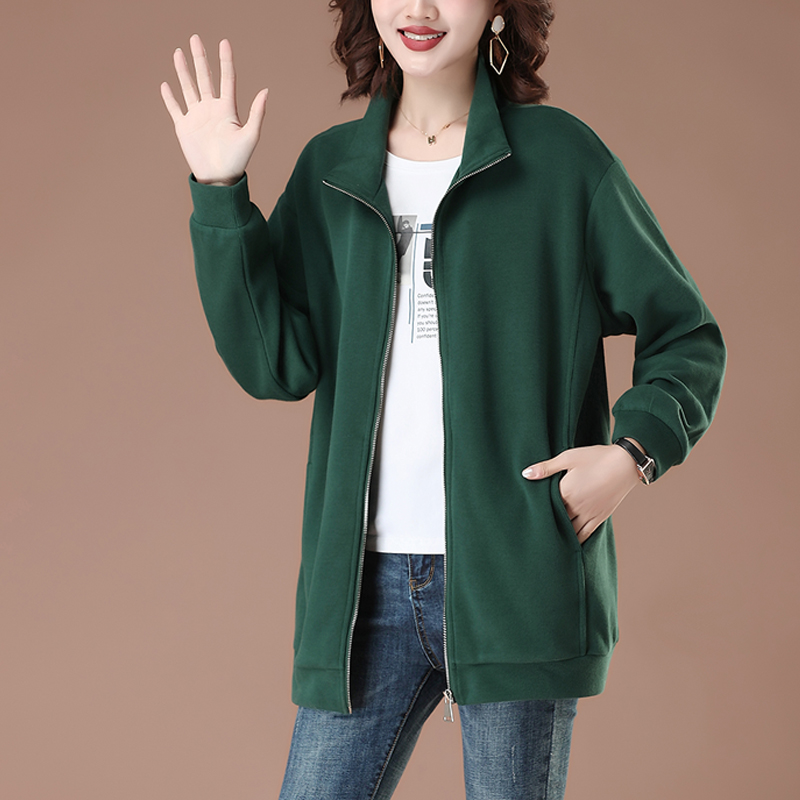 宽松大码中长款纯棉开衫卫衣