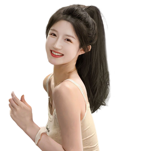 假发女马尾轻盈微卷发抓夹式减龄假发片可扎高马尾仿真发麻花辫子