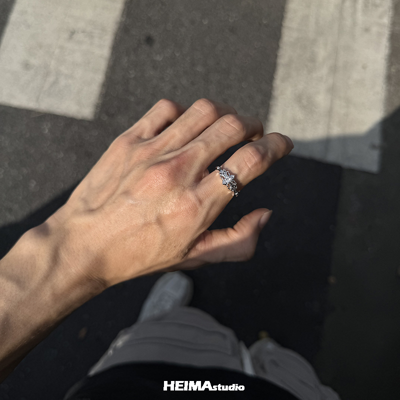 原创莫桑钻十字花系列戒指男士S925纯银小众高级感轻奢食指戒子