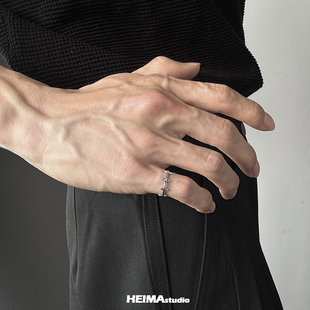 原创鸢尾花系列纯银戒指男复古做旧小拇指戒男士单身高级感小众