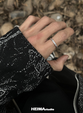 肌理纹路纯银戒指男女