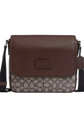 COACH/蔻驰Sprint Map Bag 25 男士斜挎包邮差包 翻盖款 咖色LOGO