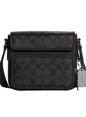 COACH 蔻驰 Sullivan 系列 男士翻盖斜挎包邮差包单肩包 灰色logo