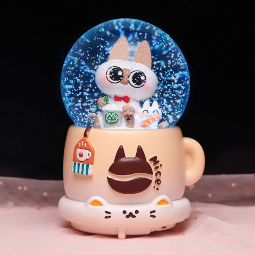 创意新款小豆泥暹罗猫水晶球音乐盒卡通喵星人旋转八音盒孩子礼物