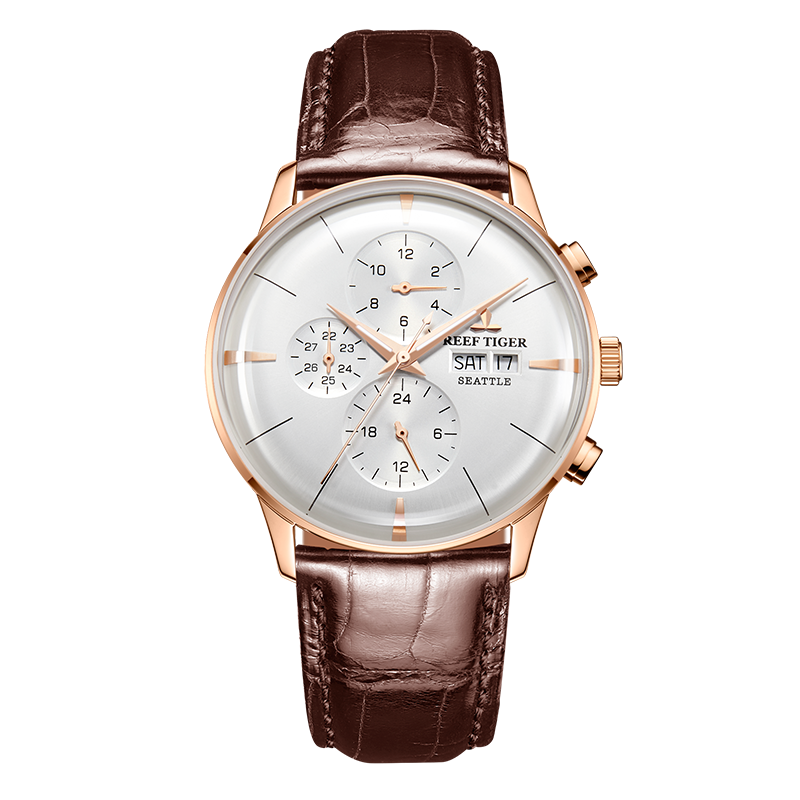 联名瑞夫泰格曲面屏时尚多功能全自动机械表日历防水真皮带手表男