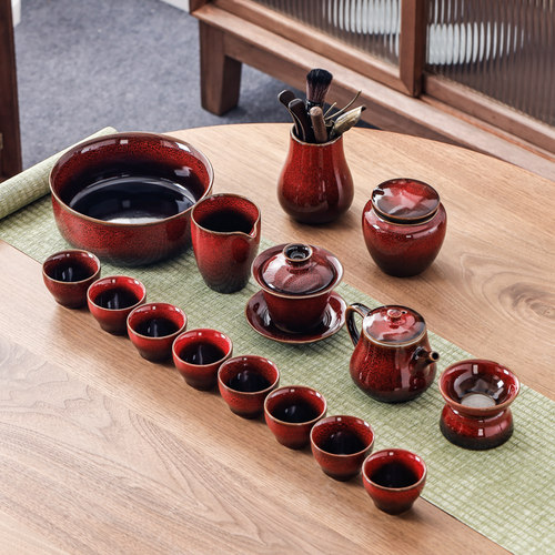 功夫茶具套装陶瓷釉变家用办公