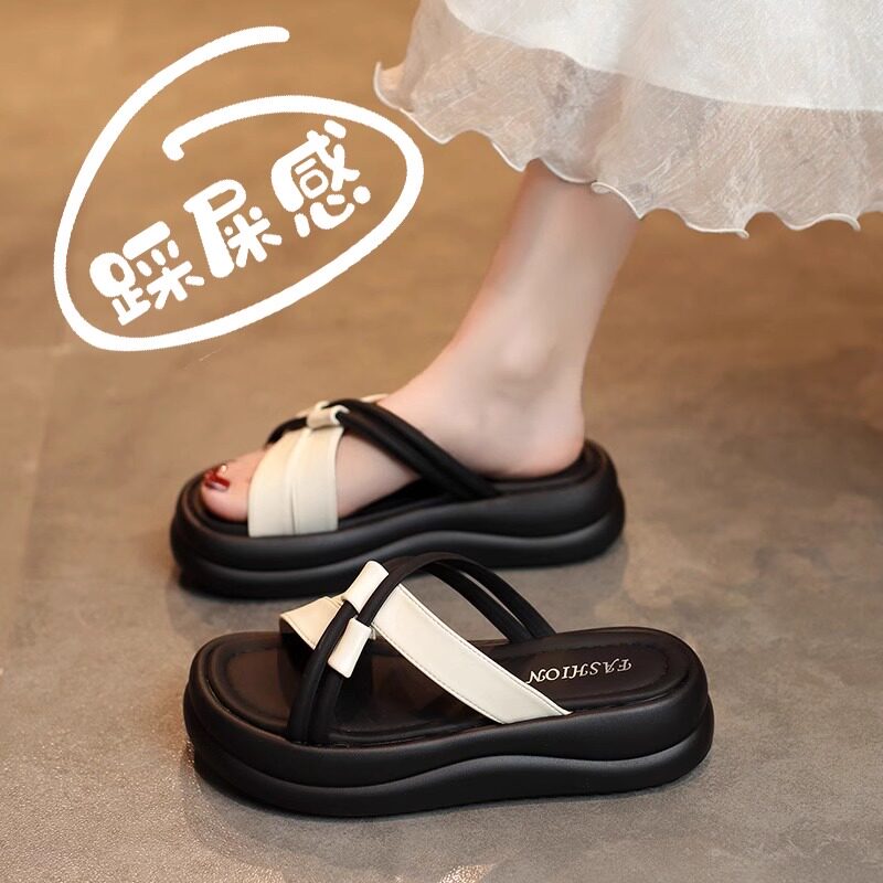 品牌真皮凉拖鞋夏外穿2025新款配裙子厚底沙滩凉鞋时尚女士一字拖