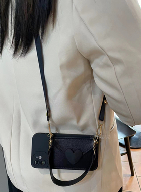 ins黑色爱心零钱包适用realme真我GTneo5壳GT2斜挎背带挂绳GT大师探索版Neo3可放卡realmeQ2简约q3s硅胶q5x