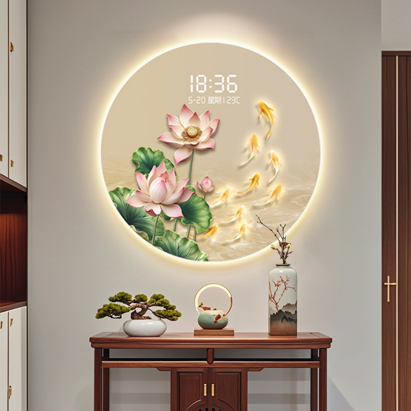 荷花九鱼图入户玄关装饰画图片