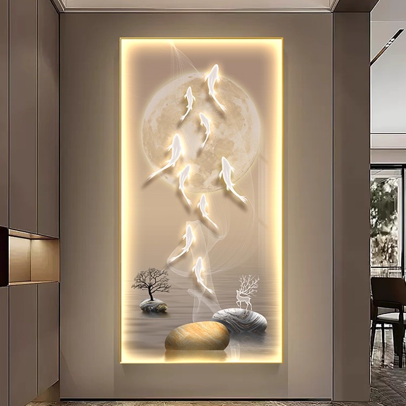 现代轻奢九鱼图玄关装饰画