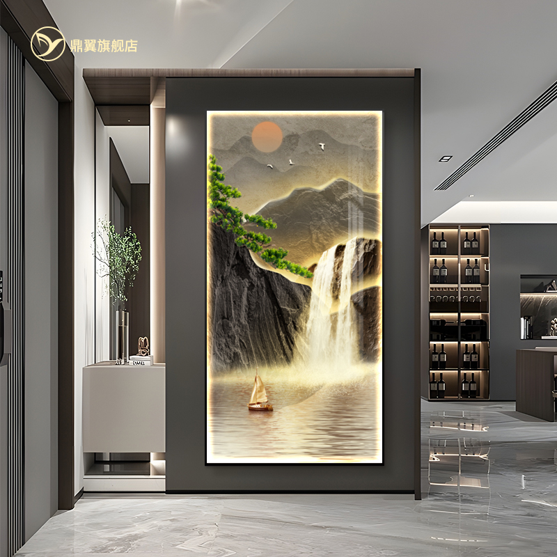 新中式流水生财玄关画