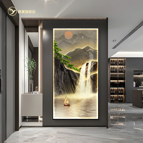 新中式流水生财玄关画