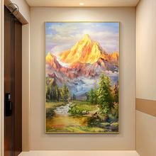 日照金山入户正对门玄关装饰画大芬村手绘油画客厅挂画高级感壁画