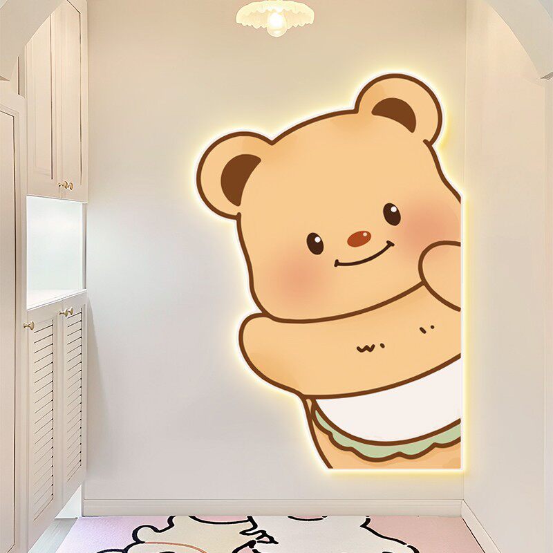 可爱黄油小熊卡通玄关装饰画走廊挂画电视背景墙卧室儿童房间壁灯