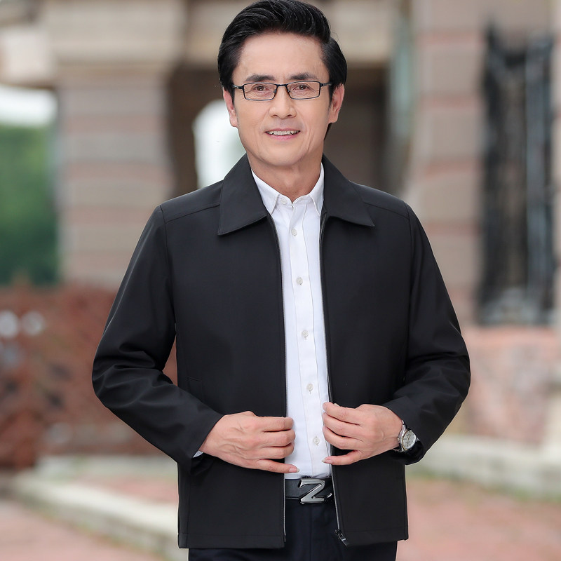 春秋季中年男装爸爸夹克衫40岁50中老年男士秋装外套爷爷休闲上衣