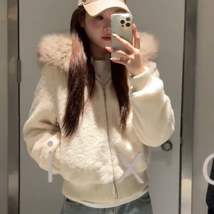 韩系毛领连帽羊羔毛外套女冬季保暖百搭宽松短外套女新品外套女,女装/女士精品,短外套,淘宝优惠券,粉丝福利购,淘宝优惠卷