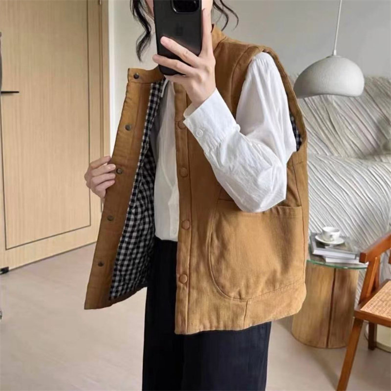 复古宽松小个子立领叠穿短款背心