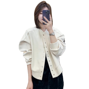 爆款圆领卫衣外套女2024新款春秋韩版宽松单排扣蝙蝠袖棒球服上衣