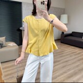 衬衫 新款 女宽松显瘦拼花边上衣潮女 百搭2025夏季 圆领无袖 韩版 时尚