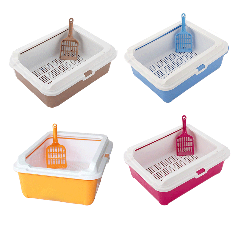 定制宠物猫日用品三层猫厕所半封闭式带网格滤网猫砂盆防溅砂送猫