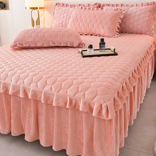 公主风加绒花边牛奶绒夹棉床裙2025新款 家用床垫防尘罩床套四件套