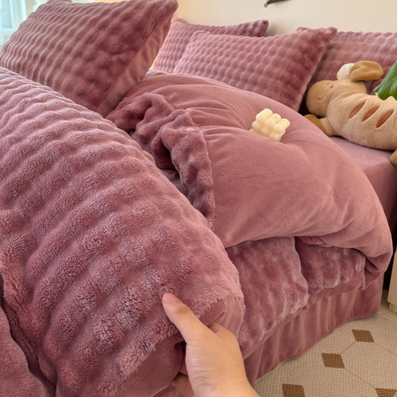 冬季兔毛绒四件套双面加绒牛奶绒