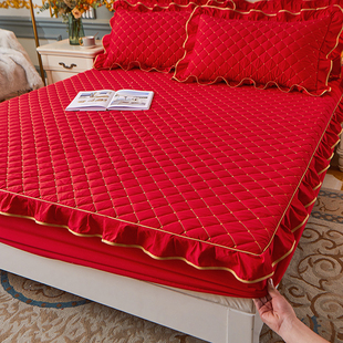 全包花边床笠单件三四件套水洗棉防滑固定床罩纯色床套床垫保护套