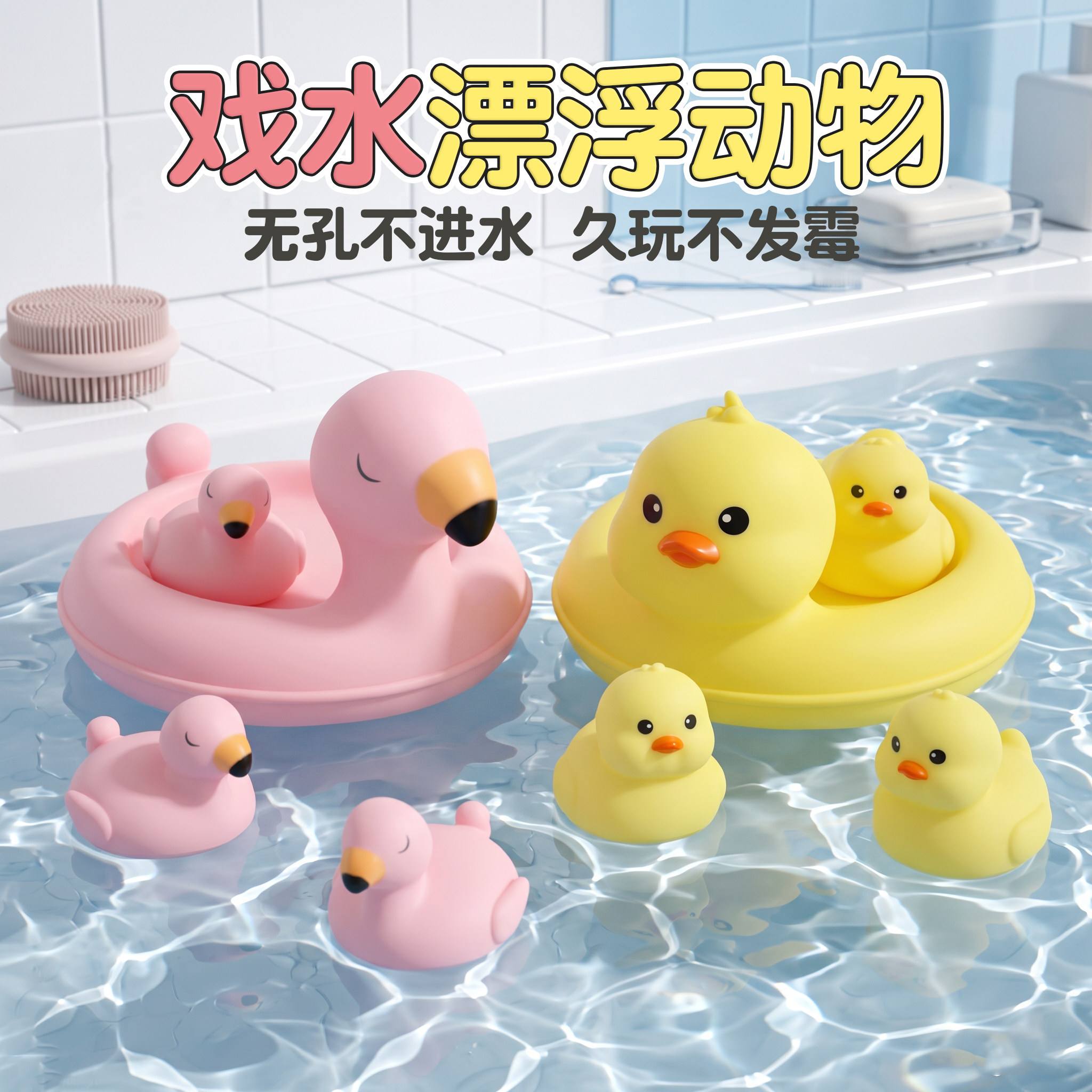 宝宝洗澡戏水玩具小黄鸭密封无孔不进水漂浮游泳泡澡浴室儿童玩水