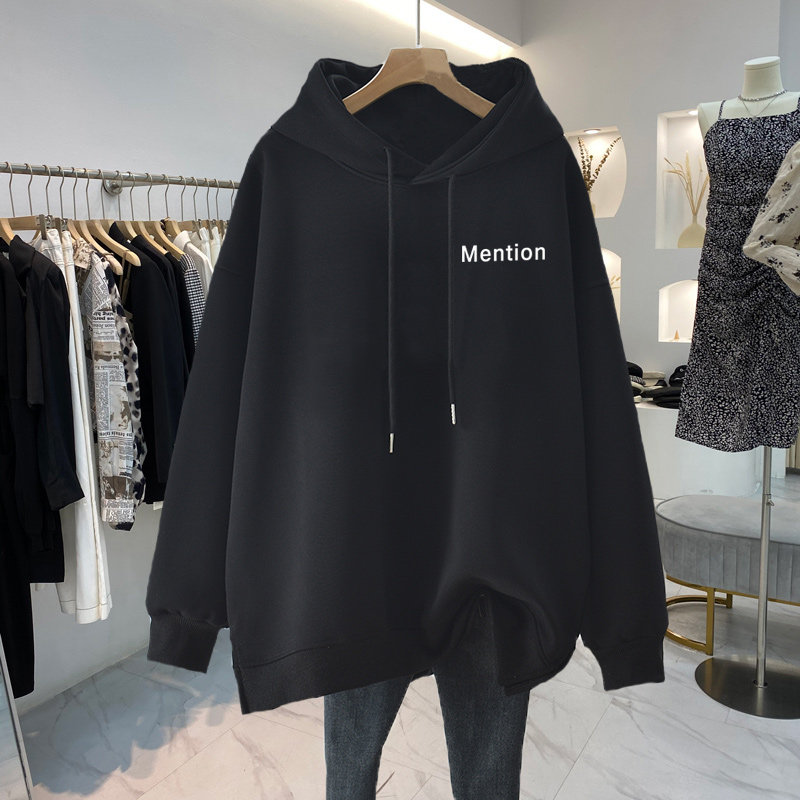 임산부 벨벳 후드 티셔츠 여성용 중간 길이 한국 스타일 루즈 캐주얼 탑 패션 다재다능한 두꺼운 가을 겨울 의류