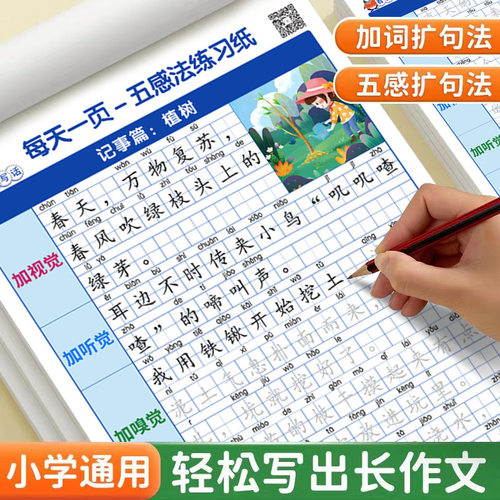 五感法看图写话专项训练字帖小学生一二三四年级扩句法写作文字帖优美句子积累语文字帖每日一练硬笔书法本