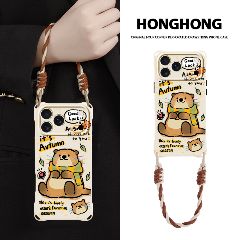 原创入秋水獭适用苹果17promax华为pura80手机壳卡通可爱mate70斜挎挂绳iphone16plus手提背带15pro创意小众